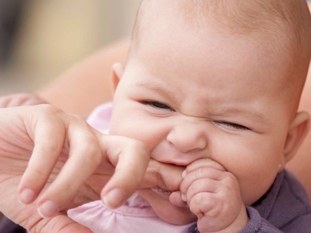 neonato morde dito del genitore